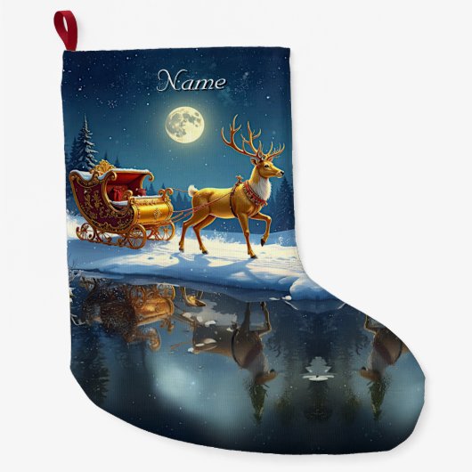 Reindeer Christmas Sleigh Holiday Stocking Großer Weihnachtsstrumpf (Vorderseite)