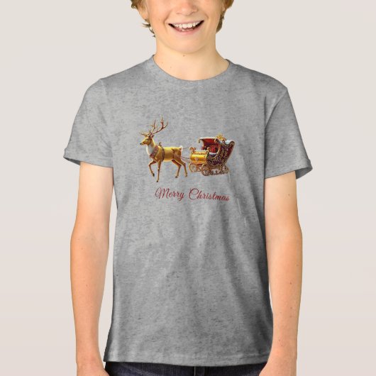 Reindeer Christmas Sleigh Holiday Tri-Blend Shirt (Vorderseite)