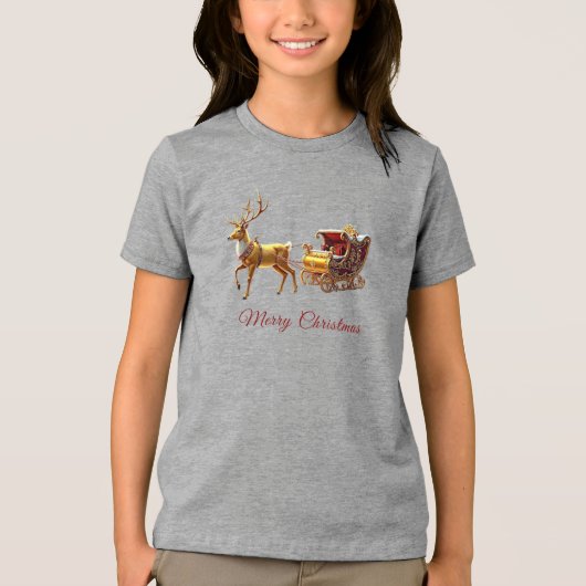 Reindeer Christmas Sleigh Holiday Tri-Blend Shirt (Vorderseite)