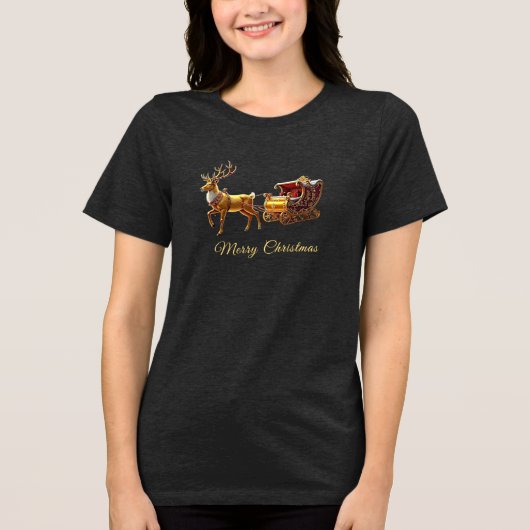 Reindeer Christmas Sleigh Holiday Women's Tri-Blend Shirt (Vorderseite)