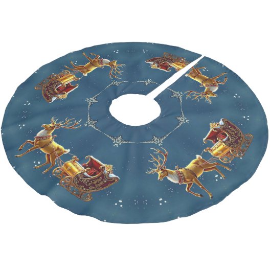 Reindeer Christmas Sleigh Tree Skirt Polyester Weihnachtsbaumdecke (Schrägansicht)
