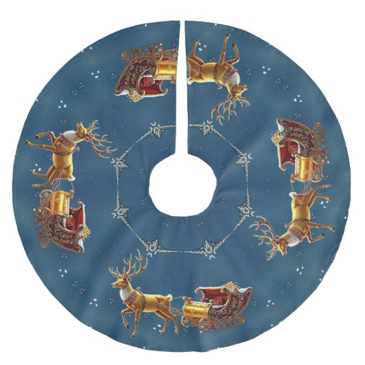 Reindeer Christmas Sleigh Tree Skirt Polyester Weihnachtsbaumdecke (Vorderseite)