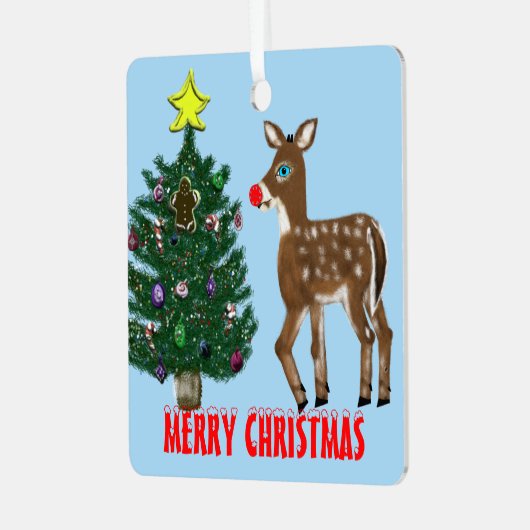 Reindeer Christmas Tree Ornament Aus Metall (Vorderseite links)