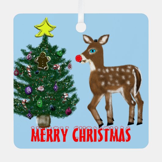 Reindeer Christmas Tree Ornament Aus Metall (Vorderseite)
