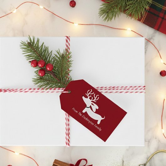Reindeer Dachshund Christmas Personalized Gift Tag Geschenkanhänger