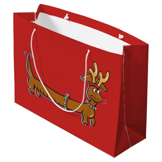 Reindeer Dackel Frohe Weihnachten Große Geschenktüte (Rückseite Schrägansicht)