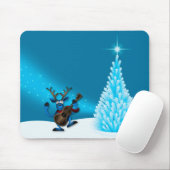 Reindeer Dancing Guitar Merry Christmas Tree Blue Mousepad (Mit Mouse)