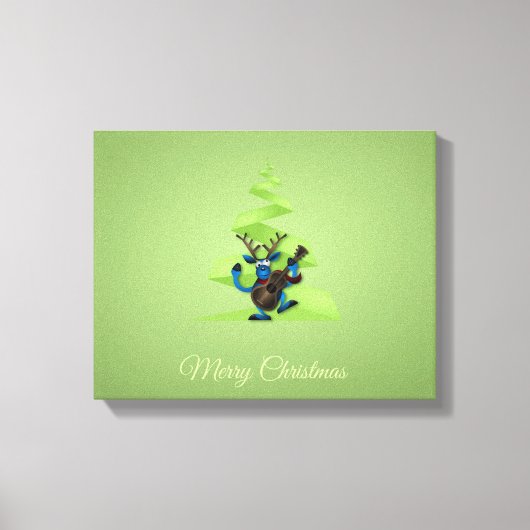 Reindeer Dancing Guitar Merry Weihnachtsbaum Leinwanddruck (Vorderseite)