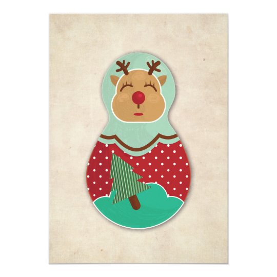 Reindeer,Deer, Russian doll, Babushka, Matroshka 12,7 X 17,8 Cm Einladungskarte