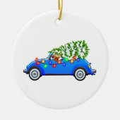 Reindeer driving a beetle with christmas treeb keramik ornament (Vorne)