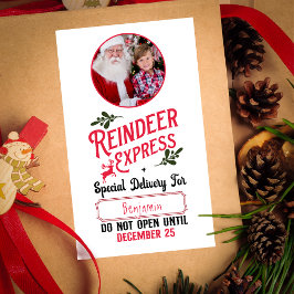 Reindeer Express from Santa Name & Photo Christmas Rechteckiger Aufkleber