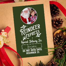 Reindeer Express from Santa Name & Photo Christmas Rechteckiger Aufkleber