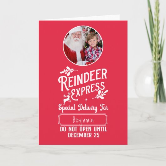 Reindeer Express Kid Name & Photo Christmas Feiertagskarte (Vorderseite)