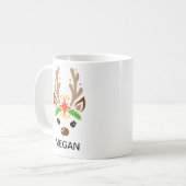 Reindeer Face Custom Name Holiday Kaffeetasse (Vorderseite Links)