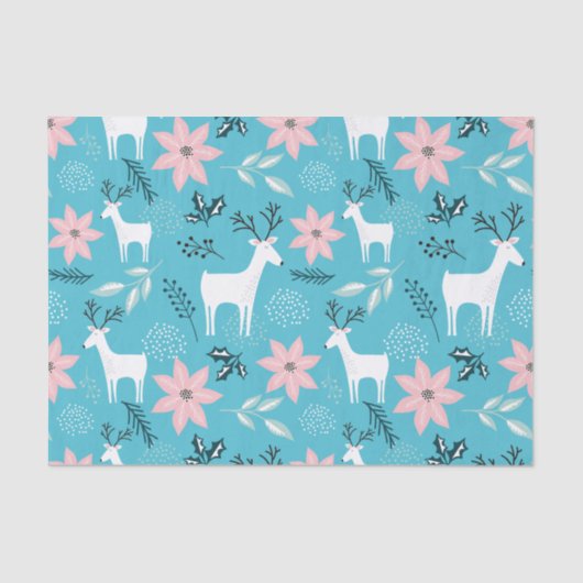 Reindeer Floral Poinsettia Whimsisches Weihnachtsf Seidenpapier (Vorderseite)