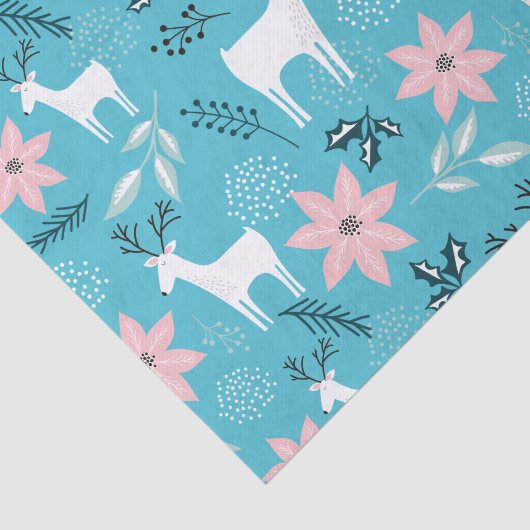 Reindeer Floral Poinsettia Whimsisches Weihnachtsf Seidenpapier (Ausschnitt)