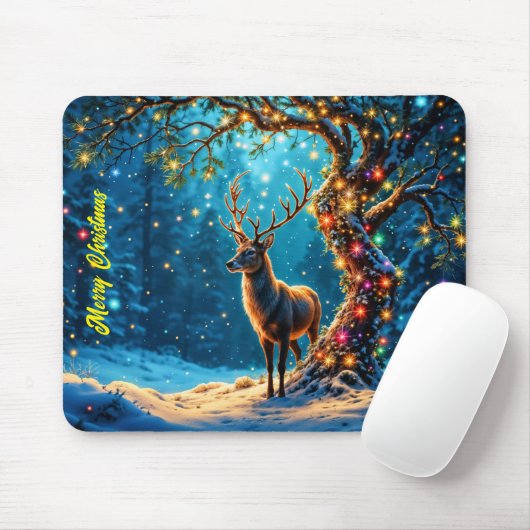 Reindeer Frohe Weihnachtsbeleuchtung Mousepad (Mit Mouse)