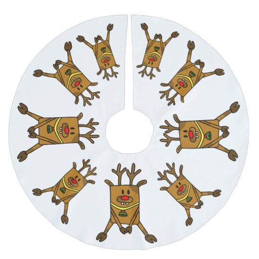 Reindeer Funny Zeichnend auf Weiß Polyester Weihnachtsbaumdecke (Vorderseite)