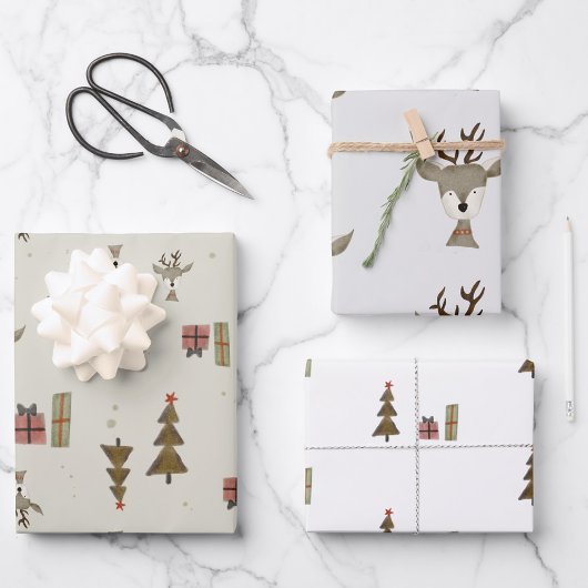 Reindeer Gift Wrap | Three Sheet | Watercolor Geschenkpapier Set