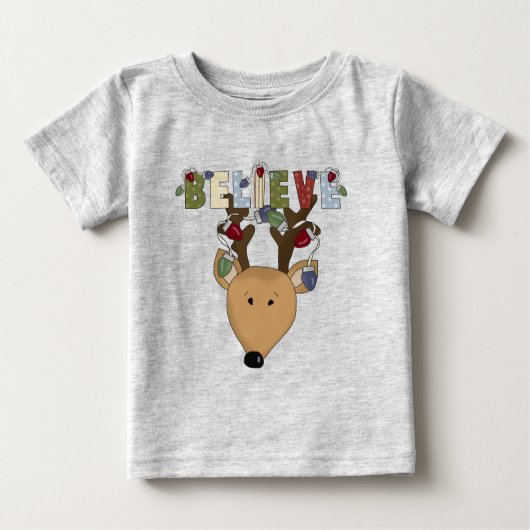 Reindeer glaubt Weihnachten Niedlich Baby T-shirt (Vorderseite)