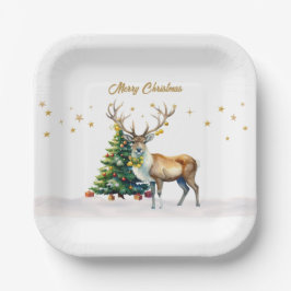Reindeer Gold Baubles Frohen Weihnachten Pappteller