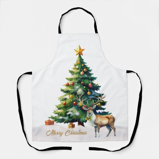 Reindeer Gold Baubles Frohen Weihnachten Schürze (Vorderseite)
