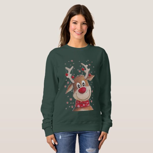 REINDEER HEAD CHRISTMAS SWEATER SWEATSHIRT (Vorne ganz)