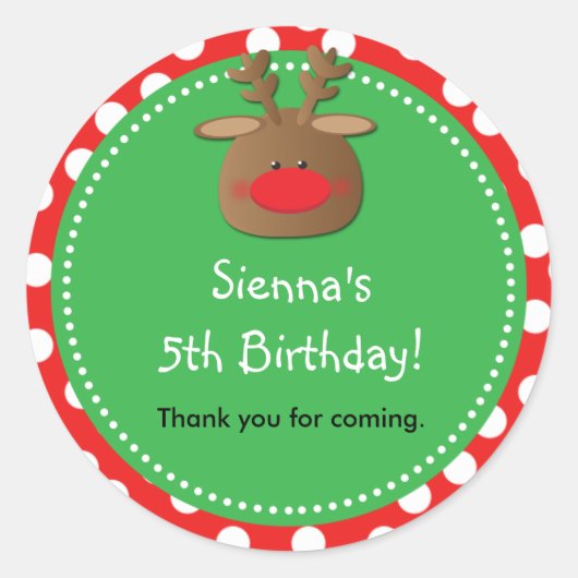 Reindeer Holiday Christmas Polka Dot Favor Sticker (Vorderseite)