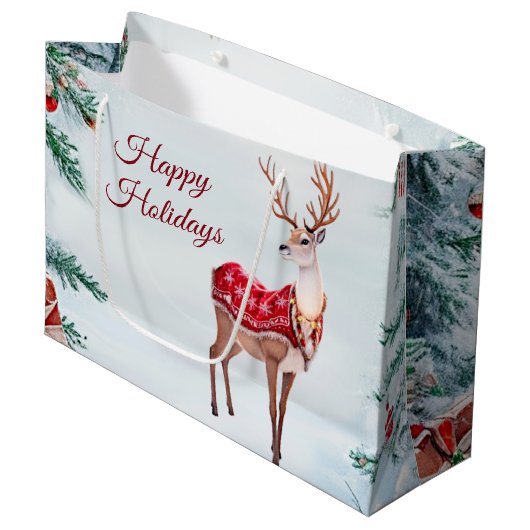 Reindeer Holiday Geschenktasche Große Geschenktüte (Vorderseite Schrägansicht)