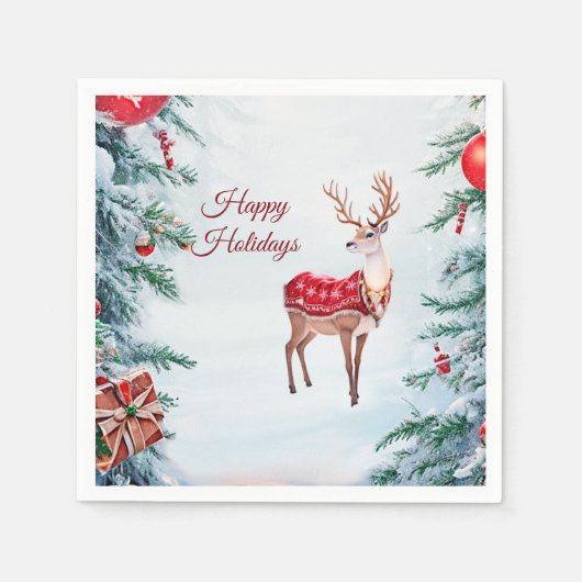 Reindeer Holiday Paper Napkin Serviette (Vorderseite)