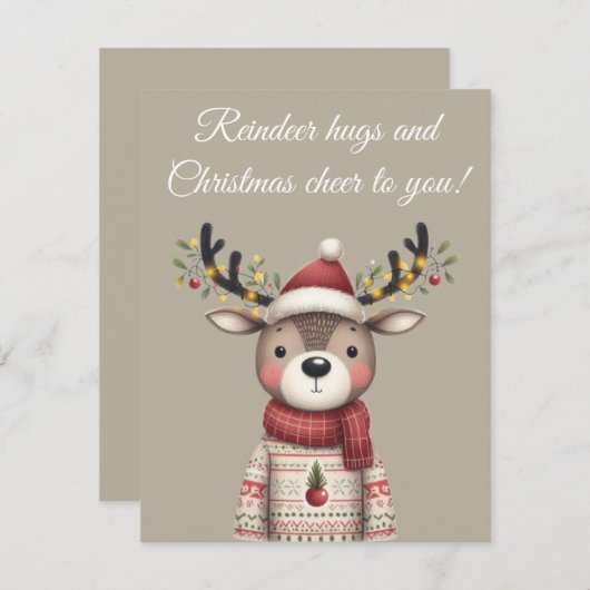 Reindeer Hugs and Christmas Cheer Greeting Card Einladung (Vorne/Hinten)