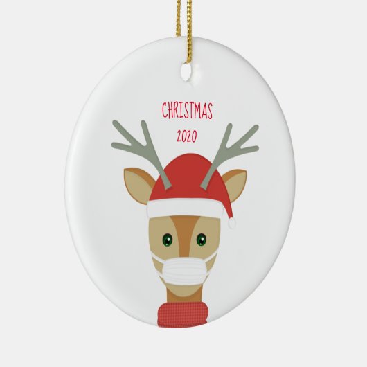 Reindeer in der Gesichtsmaske Weihnachten 2020 Keramik Ornament (Rechts)