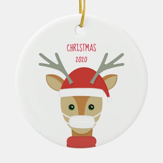 Reindeer in der Gesichtsmaske Weihnachten 2020 Keramik Ornament (Vorne)