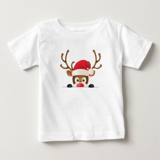 Reindeer in santa hat peeking out. baby t-shirt (Vorderseite)