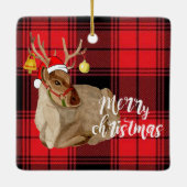 Reindeer Jingle Bell Kariert Merry Christmas Tree Keramikornament (Rückseite)