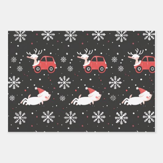 Reindeer Joyride Snowflake Christmas Wrap Geschenkpapier Set (Vorderseite 3)