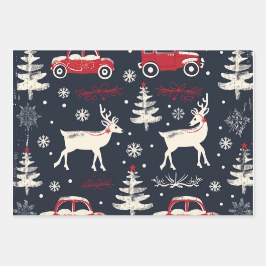 Reindeer Joyride Snowflake Christmas Wrap Geschenkpapier Set (Vorderseite 2)