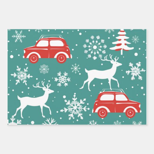 Reindeer Joyride Snowflake Christmas Wrap Geschenkpapier Set (Vorderseite)