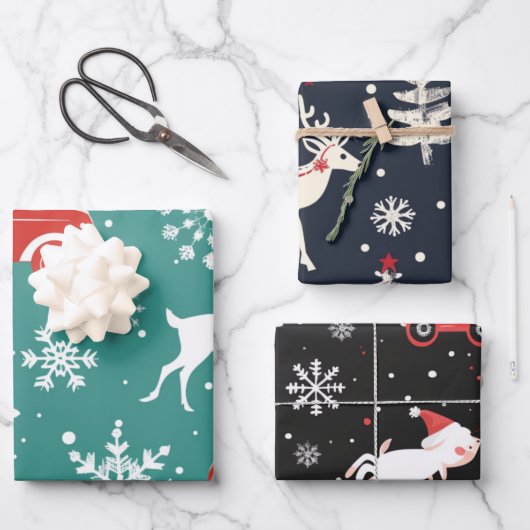 Reindeer Joyride Snowflake Christmas Wrap Geschenkpapier Set (Vorderseite)