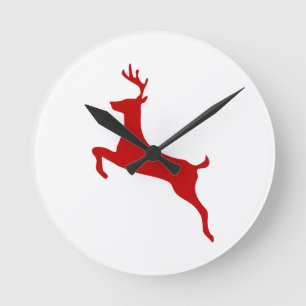 Reindeer Jump Christmas Red Silhouette Golf Balls Runde Wanduhr