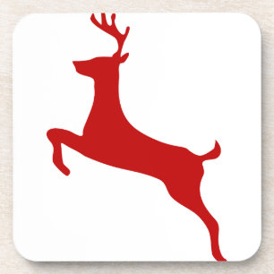 Reindeer Jump Christmas Red Silhouette Mouse Pad Getränkeuntersetzer