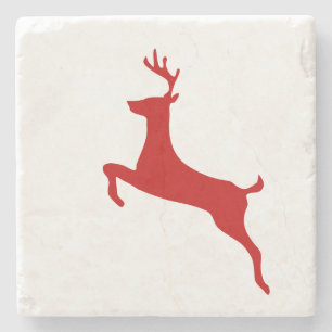 Reindeer Jump Christmas Red Silhouette Mouse Pad Steinuntersetzer