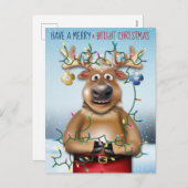 Reindeer Lights Funny Christmas Feiertagspostkarte (Vorne/Hinten)