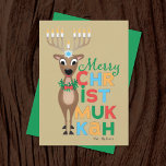 Reindeer Menorah Hanukkah Weihnachtskarte Karte<br><div class="desc">Ein Rentier mit einer Menorah für Anbeter,  die eine frohe Christmukkah zum Feiern sowohl Hanukkah als auch Weihnachten wünschen.</div>