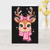 Reindeer Merry Christmas Cute Girl Women Kids Karte (Gelbe Blume)