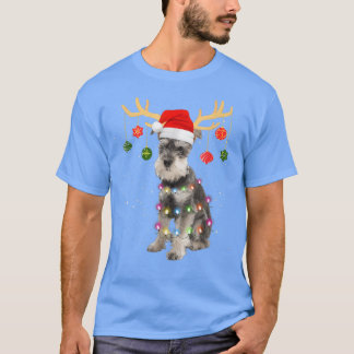 Reindeer Miniature Schnauzer Dog Weihnachtsmannmüt T-Shirt