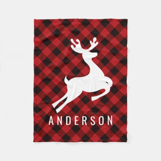 Reindeer Monogram | Deep Red Buffalo Kariert Fleecedecke (Vorderseite)