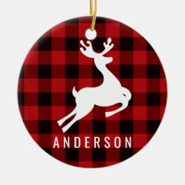 Reindeer Monogram | Deep Red Buffalo Kariert Keramikornament