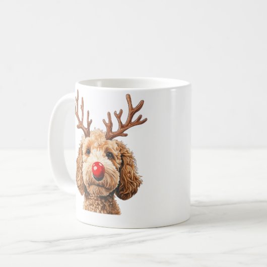 Reindeer Mug Cute Red Nose Dog Lover Holiday Gift Kaffeetasse (Vorderseite Links)