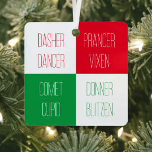 REINDEER NAMES Metal Square Ornament Aus Metall